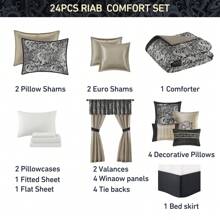 Brystol 24 chiếc giường trong một túi Bộ chăn ga gối đệm thoải mái, Chăn bông giả lụa Jacquard Paisley Thiết kế phù hợp với rèm xuống, Lựa chọn thay thế cho tất cả các mùa Có màu đen, đỏ, xanh lam, xanh mòng két, xanh lam, xanh nước biển, xanh lam, nâu, nữ hoàng/vua/ vua California - màu đen - Xem 4