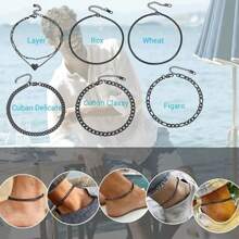 女士不锈钢链式脚链，银色/金色/黑色，脚链防过敏，8.5-10.5 英寸可调节