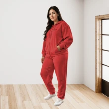 CONJUNTO TALLAS GRANDES PARA DAMA CON SUDADERA SEXY CON CAPUCHA Y PANTALON LX400 - Rojo - Ver 1