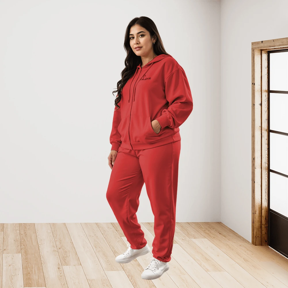 CONJUNTO TALLAS GRANDES PARA DAMA CON SUDADERA SEXY CON CAPUCHA Y PANTALON LX400 - Rojo - Ver 1
