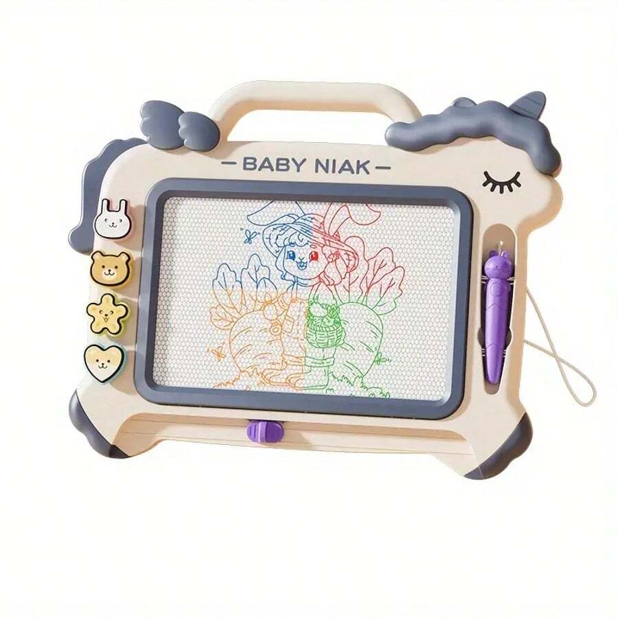 1 块带木制画架的交互式儿童绘图板 - 适合 3 岁以上男孩和女孩，非常适合生日、圣诞节和万圣节礼物，包括粉色/湖蓝色配件，最适合圣诞节 - 彩色 - 查看 1