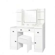 Vanity Desk With Mirror And Lights Makeup Desk With Drawers And Cabinet Vanity Table With Led Light Big Makeup Table