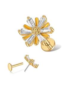 1 件雏菊耳钉，镶嵌合成方晶锆石，平底压入式身体穿孔首饰，适合派对、约会、日常佩戴