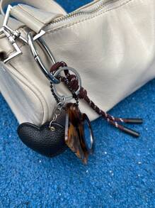 1个创意花朵造型镜子钥匙扣，时尚包包挂饰，可爱别致的吊坠，节日和生日礼物 - 咖啡 - 查看 4