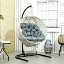 Outsunny Hanging Egg Chair Outdoor Indoor Garden Swing Chair With Folding Basket, Garden Hanging Chair With Stand, Thickened Cushion, Cup Holder For Patio, Balcony - Grey - View 1