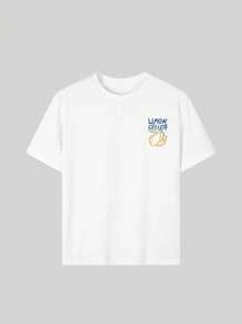 Camiseta de manga corta con cuello redondo informal y estampado para niñas y niños pequeños en verano - Una camiseta con un estilo de arte de limón refrescante que inspira la imaginación y la autoexpresión. Ropa para niñas, camisetas gráficas de verano, ropa para niñas preadolescentes