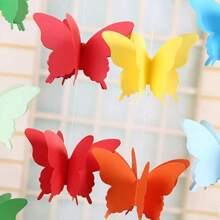 1 pieza Guirnalda de mariposas de papel 3D con banderas de colores, adecuada para bodas, fiestas, cumpleaños, decoración colgante de vacaciones DIY, decoración de guirnalda de mariposas 3D, banderas vibrantes etéreas, de color aleatorio (a juego para bodas, fiestas, vacaciones), alegre decoración de mariposas de colores que agrega un ambiente romántico