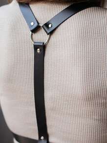 1pc Women's PU Leather Gothic Style Adjustable Suspender Waist Belt, Fashion Accessory - Black - View 4