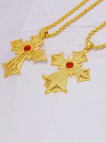 Juego de collar con colgante de cruz grande chapado en oro de 24K de aleación de zinc, accesorio clásico