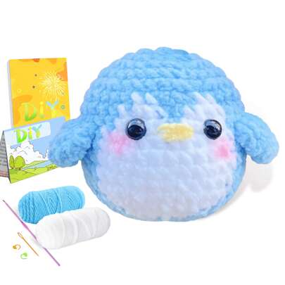 DIY Blue Penguin Crochet Kit For Beginners, Amigurumi Stuffed Animals - Gift Animal Crochet Starter Kit All-In-One Complete Crochet Kit Learn To Crochet Sets With Instructions And Step By Step