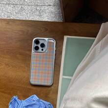 Grid Silver Frame Yellow Plaid Pattern Phone Case Compatible With Apple IPhone 16 Pro Max / 15 Pro Max / 14 Pro / 13 - Orange - View 3
