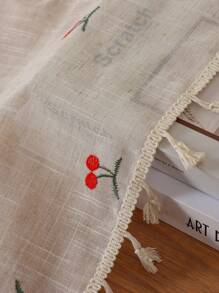 1 件复古樱桃刺绣流苏薄纱窗帘，轻质农舍风格咖啡厅窗帘，适用于厨房、客厅、办公室家居装饰 - 紅櫻桃 - 查看 6