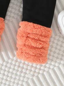 Girls' Winter New Warm Plush Love Hooded Korean Fashion Two-Piece Suit, Suitable For Outdoor Scenes. - 橘色 - 查看 7