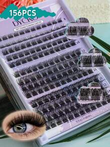 156 件 DYCKO DIY 簇状假睫毛，3D 立体效果，D 卷曲 8-16 毫米分段假睫毛，自然蓬松，防水，可重复使用，适合初学者在家 DIY、节日、派对
