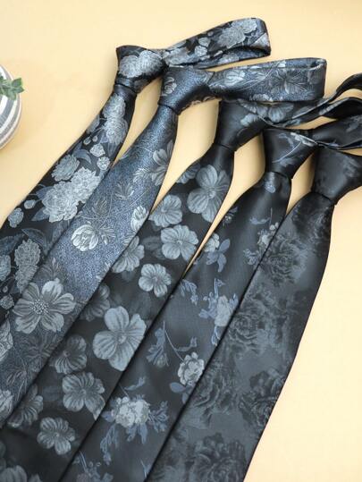 1pc Unisex Black Floral Print Self-Tie Necktie, Suitable For Streetwear, Casual, And PartyMen Necktie