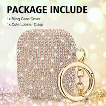 1 pieza Estuche para auriculares con brillos, estrellas de cristal rhinestone + dragón dorado con cierre de langosta, compatible con Apple 1/2/3, Pro/Pro 2, Nueva 4ta generación, cubierta protectora decorativa con cristales