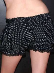 Women's Puffy Shorts Dot Pattern Bow Design Ruffled Low Rise Ruffle Shorts For Summer Vacation - Black - View 7