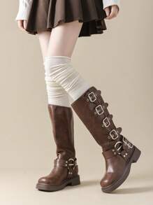1 o 2 pares de calcetines hasta la rodilla para damas, calcetines gruesos blancos, calcetines largos hasta el muslo de color sólido a juego para botas