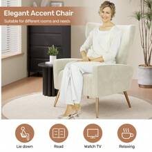 Nalupatio Relaxing Armchair TV Armchair Wing Chair With Head Cushion And Gold Metal Feet Single Sofa Made Of Velvet Up To 130kg Bedroom/Living Room/Lounge - 米色 - 查看 6