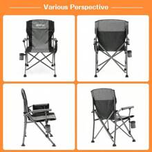 Portable Camping Chairs For Adults With Padded Hard Armrest, Sturdy Folding Camping Chair With Cup Holder, Storage Pockets Carry Bag Included, Support To 300 Lbs - 灰色 - 查看 6