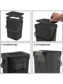 Small  Trash Can, Hanging Small Trash Can With Lid Under Sink For Kitchen,Food Waste Bin ,Mountable Garbage Can Bathroom - Black - View 7
