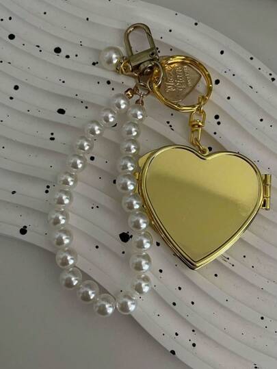 1 chiếc móc khóa gương kim loại hình trái tim, ngọt ngào và thời trang, có thể dùng làm phụ kiện trang trí túi xách, quà tặng cho phù dâu, phụ kiện phong cách Y2K, móc chìa khóa, vật dụng cần thiết cho kỳ nghỉ biển.