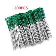 200x GREEN U SHAPE PINS FOR ARTIFICIAL GRASS TURF GALVANISED TENT GROUND PEGS - Green+Silver - View 1
