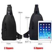 Men Bag Fashion New Solid Color Men Chest Bag Outdoor Casual Fashion One Shoulder Crossbody Bag Nylon USB Charging Shoulder Bags - Grey - View 7