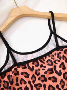 2pcs Leopard Print Camisole And Shorts Pajamas Set - Brown - View 5