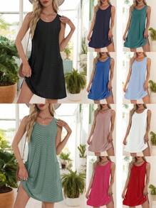 Summer Dresses For Women 2025 Eyelet Casual Loose Sleeveless Sundresses Tank Dresses With Pockets Beach Dress - 白色 - 查看 7