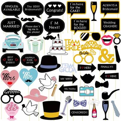 52pcs Wedding Photo Booth Props Set, Engagement Photo Booth Accessories, Bride Gift, Wedding Party Decor, Fun Selfie Props, Easter Gift