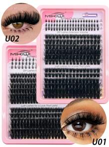 Fluffy Volume D Curl Lash Clusters DIY Set With Bottom Lashes Mixed Length For Beginners - màu đen - Xem 2