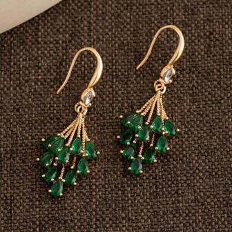 1 Pair Spring/Summer Green Leaf Shape Teardrop Earrings, Sophisticated Design For Fashionable Women,Elegant Party Accessories