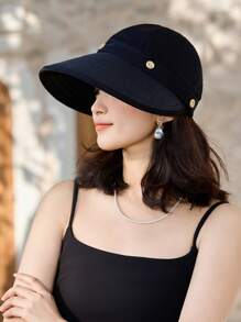 1pc Women's Summer Straw Buttoned Detachable Top Sun Hat, Minimalist Versatile Bucket Hat, Face-Shielding, Suitable For Daily Outing, Cycling, Vacation - A - View 6