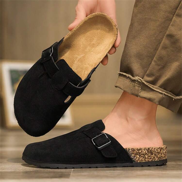 Pantuflas holgadas para parejas, cómodas y de talla grande, para otoño/invierno - Forro de felpa, suela gruesa, suela antideslizante, unicolor de moda, forrado térmico para mantener el calor - Negro - Añade 2