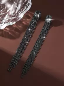 1 par de brincos de cristal com corrente e borla longa minimalistas para mulheres, disponíveis em ouro, prata e várias cores