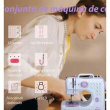 Sewing Machine, Portable Handheld Sewing Machine 12 Types Of Stitches With Gadget Set, Dual-Use Electric Foot Pedal, Button Sewing, Zipper, Mini Sewing Machines - White - View 3