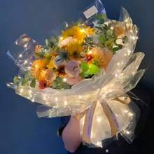 1set/3set LED Lights Flower Bouquet Wrapping Paper, Shiny Floral Bouquet Packing Film, DIY Flower Bouquet Craft Supplies, Wedding & Birthday Gift, 23.6X23.6 Inch (1pc ) - Multicolor - View 2