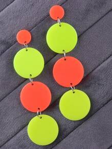 1 par de pendientes largos y llamativos de color bloque neón vintage circulares para mujeres