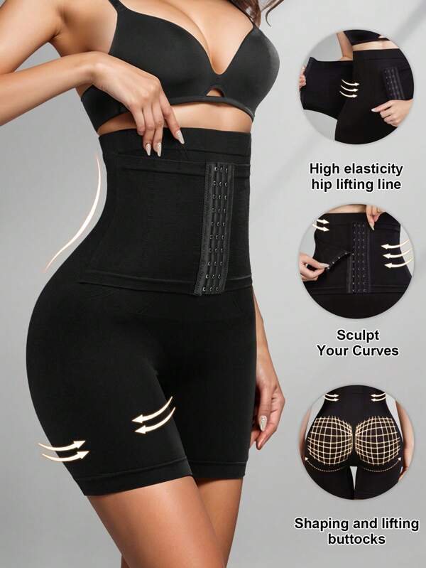 Woman High Waist Shaping Tummy Control Shorts Panties With Buckle Closure Shaper Slimming Sheath Flat Belly Hip Butt Lifter Body Waist Cincher Thighs Control Underwear