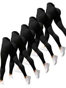 Set da 6 pezzi di leggings da allenamento neri per donne: collant senza cuciture con arricciatura, controllo della pancia, effetto lift sul sedere e vita snella - ideali per palestra, fitness, corsa, ciclismo, yoga e pickleball