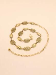 1pc Gold Tone Metal Floral Engraved Women's Waist Chain