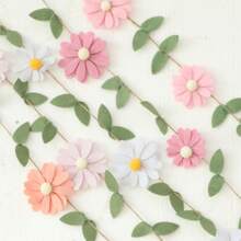 Handmade 1pc Floral Pennant Garland, Spring Flower Themed Birthday, Boho Style Pink, White, Orange, Purple Hanging Decoration, For Bedroom Decor And Photo Background