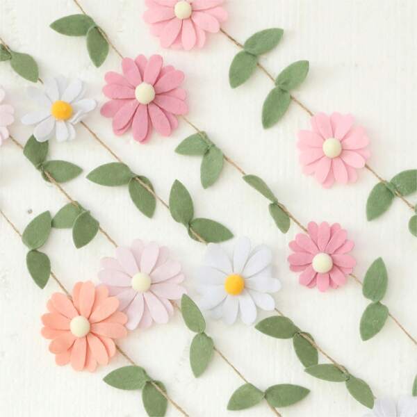 Guirnalda de flor hecha a mano de 1 pieza, decoración colgante con temática de flores de primavera para cumpleaños, estilo bohemio en rosa, blanco, naranja, morado, para decorar dormitorio y fondo de fotos