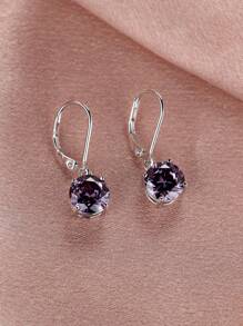 1 Pair 925 Silver Purple Circular Zirconia Stone Elegant And Glamorous Pendant Earrings For Women, Suitable For Dates, Vacations, Holiday Gifts, Anniversary Gifts