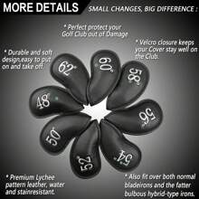 Set de 8 fundas para cabezas de palos de golf, de piel sintética de lujo con ajuste universal para los principales palos de hierro, un regalo ideal - Multicolor - Ver 4