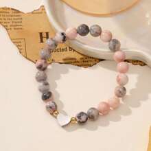 1 pièce Bracelet élastique en acier inoxydable sculpté en pierre naturelle sur mesure - Cadeau parfait pour anniversaire, Saint-Valentin ou fête des mères