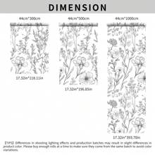 1 卷复古简约风格自粘墙纸 - 黑线花卉和植物图案，可移除乙烯基接触纸，防水，防潮，家居装饰贴纸适用于客厅、卧室、书房、餐厅墙壁、书架、橱柜、家具翻新、租客友好、多功能，尺寸 44*300/500/1000 厘米