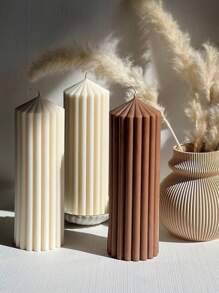 1 Piece Handmade Cylindrical Aromatherapy Candle, 3D Striped Aesthetic Ribbed Geometric Abstract Design, Suitable For Home Decoration, Fireplace, Room, Living Room, Center Decoration, Office, Atmosphere Decoration Candle, Gift Candle, Soy Candle, Candle Set, Candle Center, Birthday Candle, Candle Holder, Friend Gift, Lady Gift, Candle Home Decoration, Winter Gift, Gift Decoration, Cute Candle, Aromatherapy Candle - Multicolor - View 1