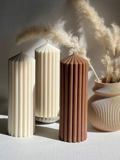 1 Piece Handmade Cylindrical Aromatherapy Candle, 3D Striped Aesthetic Ribbed Geometric Abstract Design, Suitable For Home Decoration, Fireplace, Room, Living Room, Center Decoration, Office, Atmosphere Decoration Candle, Gift Candle, Soy Candle, Candle Set, Candle Center, Birthday Candle, Candle Holder, Friend Gift, Lady Gift, Candle Home Decoration, Winter Gift, Gift Decoration, Cute Candle, Aromatherapy Candle